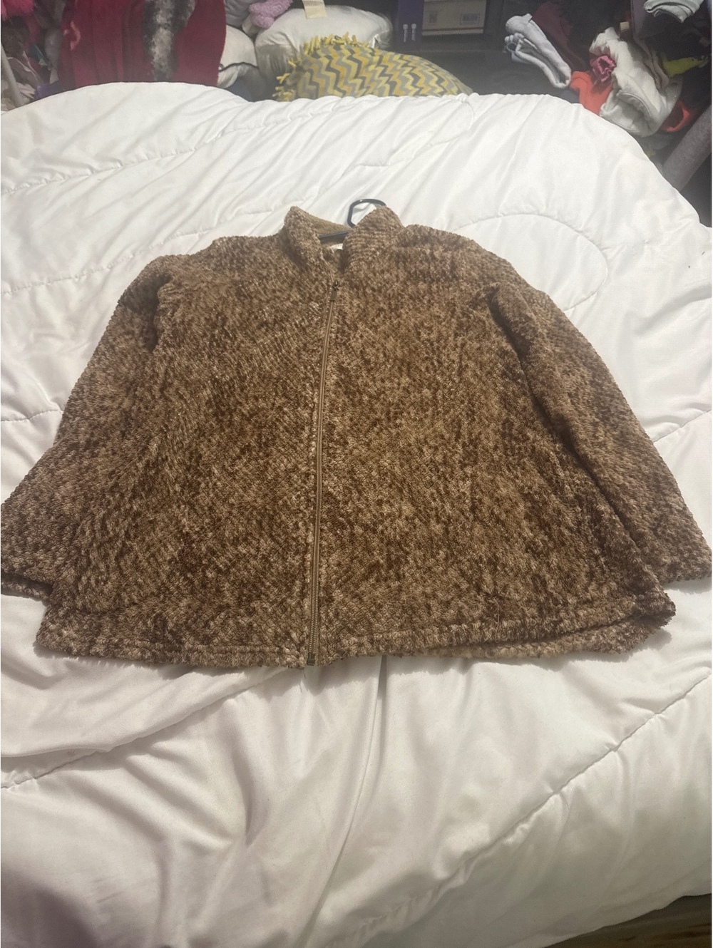 Stan Herman Brown Faux Fur Zip-Up Jacket Medium